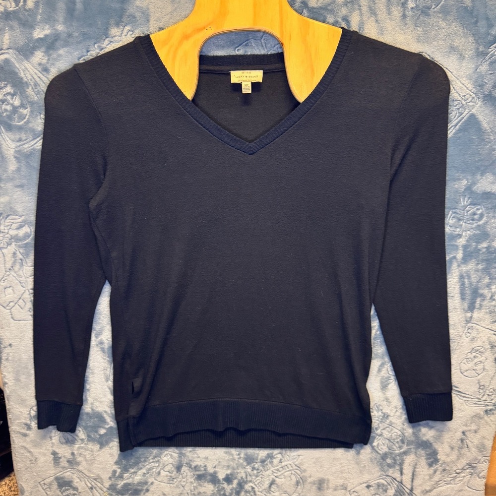 1937 | Lucky Brand V-Neck Knit Pullover Sweater Navy Blue Womens‎ Small